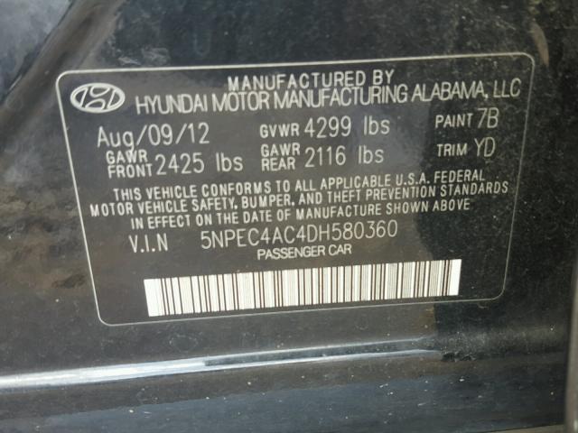 5NPEC4AC4DH580360 - 2013 HYUNDAI SONATA SE BLACK photo 10