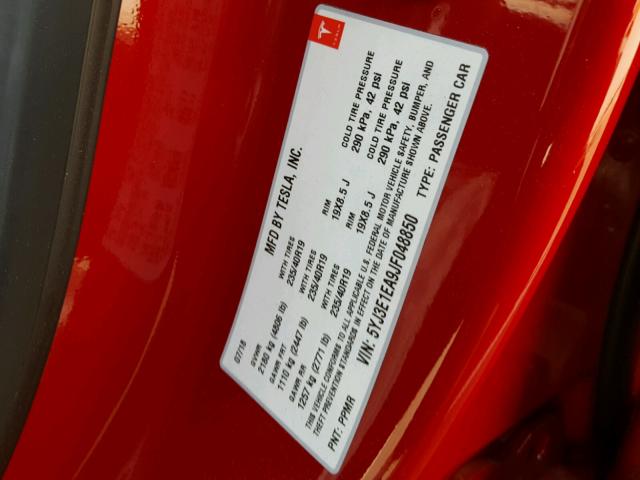 5YJ3E1EA9JF048850 - 2018 TESLA MODEL 3 წითელი ფოტო 10