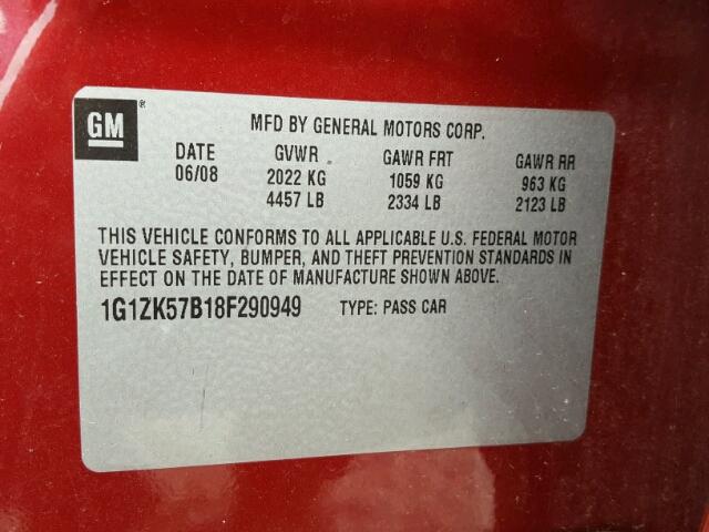 1G1ZK57B18F290949 - 2008 CHEVROLET MALIBU LTZ 栗色 照片 10