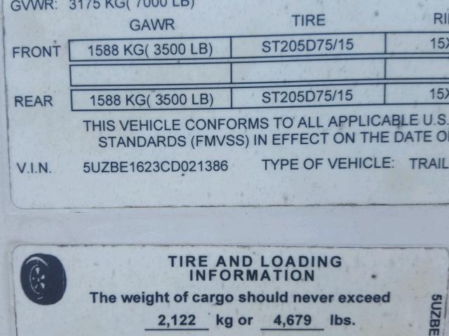 5UZBE1623CD021386 - 2012 TRAIL KING ENCLOSED 白色 照片 10