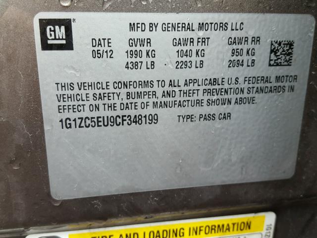 1G1ZC5EU9CF348199 - 2012 CHEVROLET MALIBU 1LT თაფლისფერი ფოტო 10