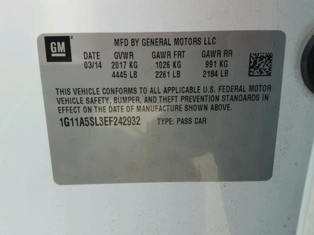 1G11A5SL3EF242932 - 2014 CHEVROLET MALIBU LS Ağ foto 10