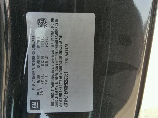 2G1FG1EW3F9237081 - 2015 CHEVROLET CAMARO SS Negro foto 10