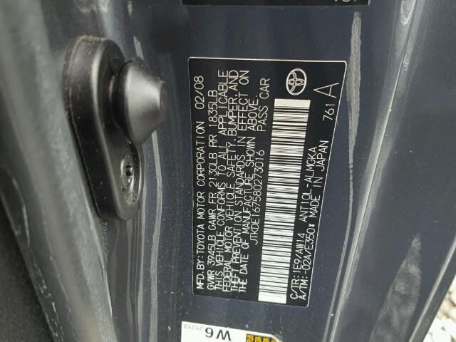 JTKDE167580273016 - 2008 TOYOTA SCION TC 灰色 照片 10