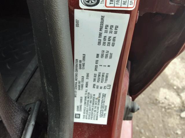 1GCCS13E578217382 - 2007 CHEVROLET COLORADO BURGUNDY photo 10