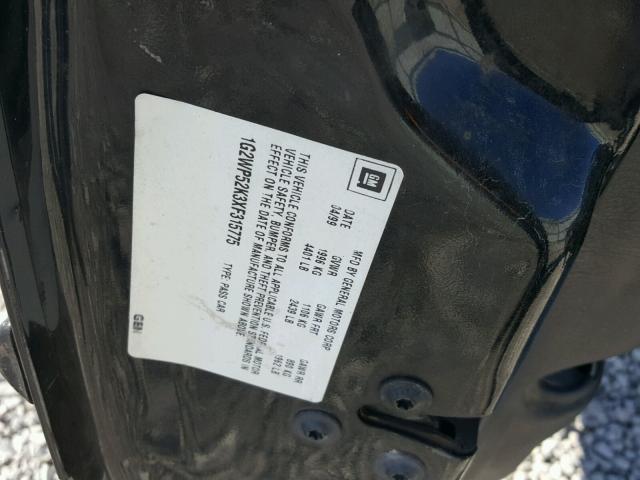 1G2WP52K3XF315775 - 1999 PONTIAC GRAND PRIX Чорний фото 10