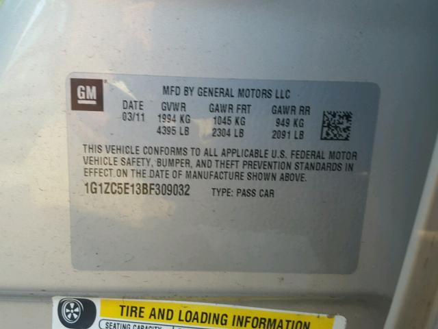 1G1ZC5E13BF309032 - 2011 CHEVROLET MALIBU 1LT BEIGE photo 10