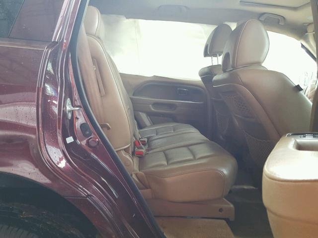 5FNYF18648B040305 - 2008 HONDA PILOT EXL MAROON photo 6