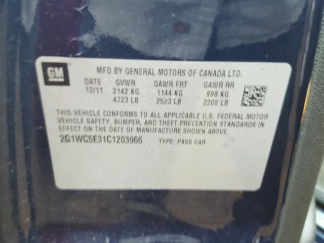 2G1WC5E31C1203966 - 2012 CHEVROLET IMPALA BLUE photo 10