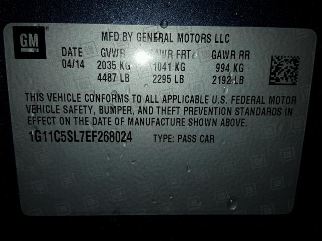 1G11C5SL7EF268024 - 2014 CHEVROLET MALIBU 1LT BLUE photo 10