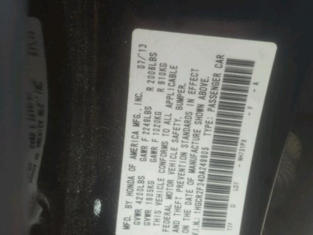 1HGCR2F34DA249905 - 2013 HONDA ACCORD LX 黑色 照片 10