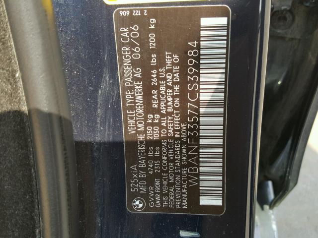 WBANF33577CS39984 - 2007 BMW 525 XI BLUE photo 10