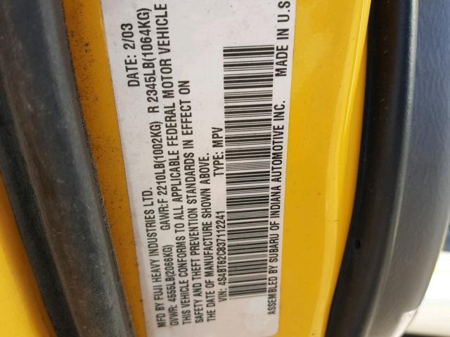 4S4BT62C837112241 - 2003 SUBARU BAJA SPORT YELLOW photo 10