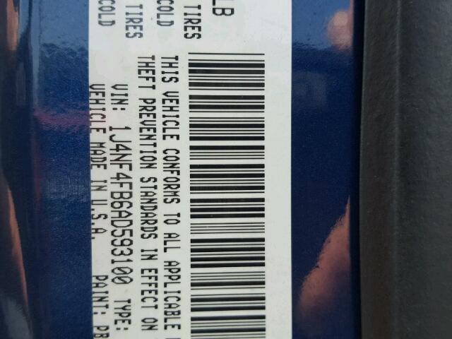 1J4NF4FB6AD593100 - 2010 JEEP COMPASS SP BLUE photo 10