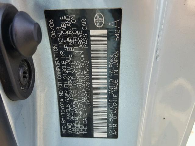 JTKDE177870154731 - 2007 TOYOTA SCION TC ლურჯი ფოტო 10