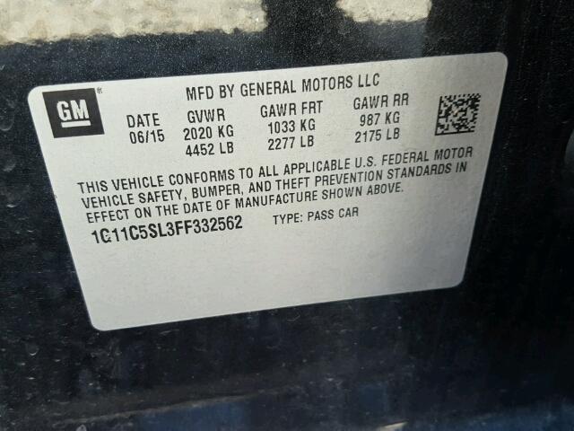 1G11C5SL3FF332562 - 2015 CHEVROLET MALIBU 1LT BLACK photo 10