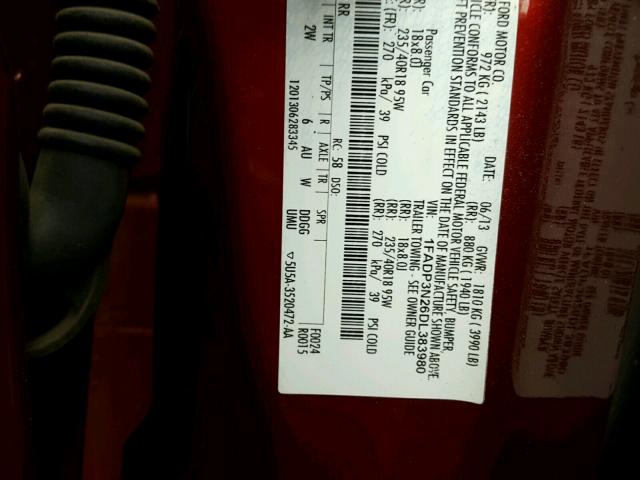 1FADP3N26DL383980 - 2013 FORD FOCUS TITA RED photo 10