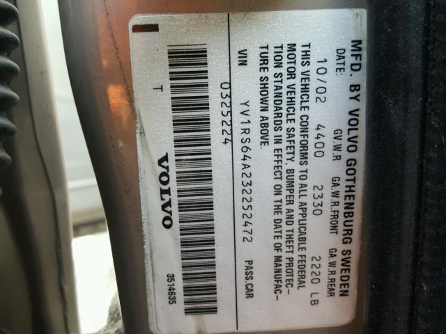 YV1RS64A232252472 - 2003 VOLVO S60 Brun photo 10