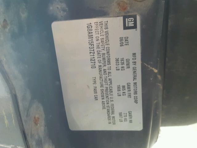 1G8AM15F37Z112710 - 2007 SATURN ION LEVEL GRAY photo 10
