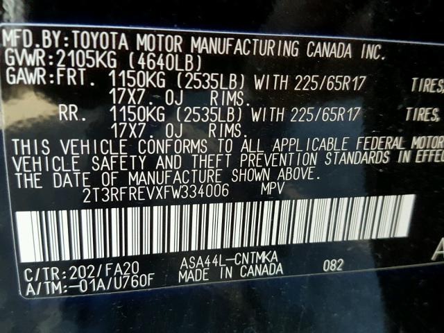 2T3RFREVXFW334006 - 2015 TOYOTA RAV4 BLACK photo 10