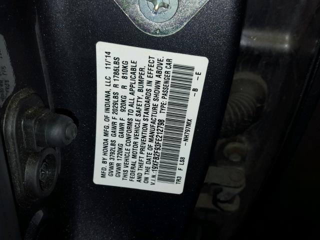 19XFB2F93FE212798 - 2015 HONDA CIVIC EXL 灰色 照片 10