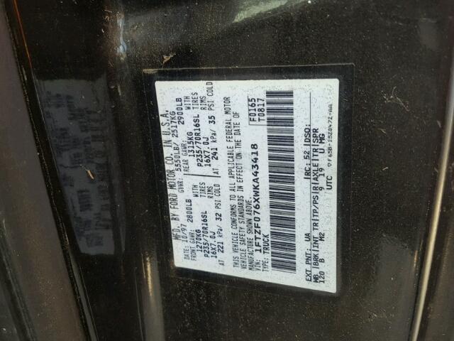 1FTZF076XWKA43418 - 1998 FORD F150 黑色 照片 10