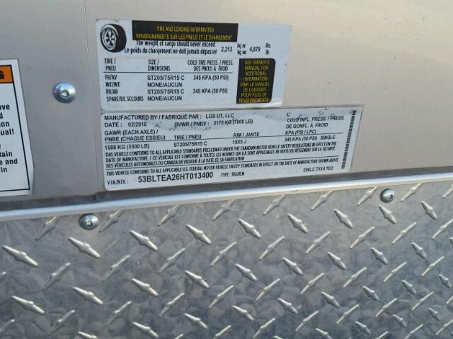 53BLTEA26HT013400 - 2017 UTILITY TRAILER GRAY photo 10