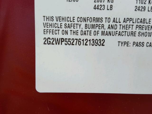 2G2WP552761213932 - 2006 PONTIAC GRAND PRIX Темно-червоний фото 10