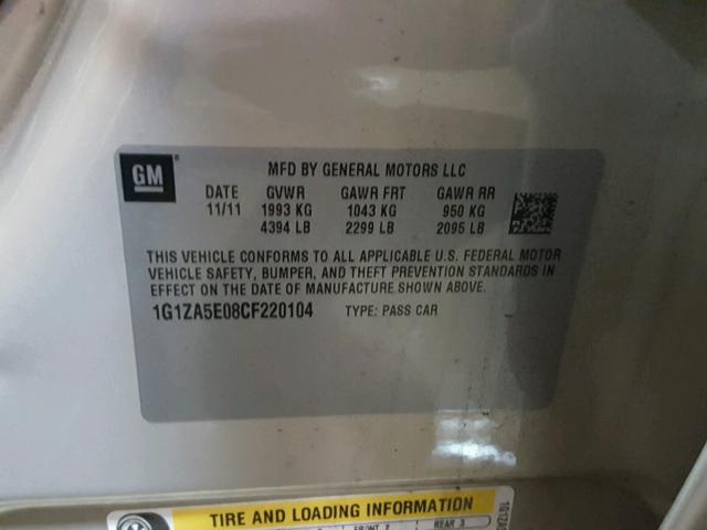 1G1ZA5E08CF220104 - 2012 CHEVROLET MALIBU LS თაფლისფერი ფოტო 10