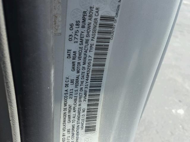 3VWRF31Y46M320517 - 2006 VOLKSWAGEN NEW BEETLE ვერცხლისფერი ფოტო 10