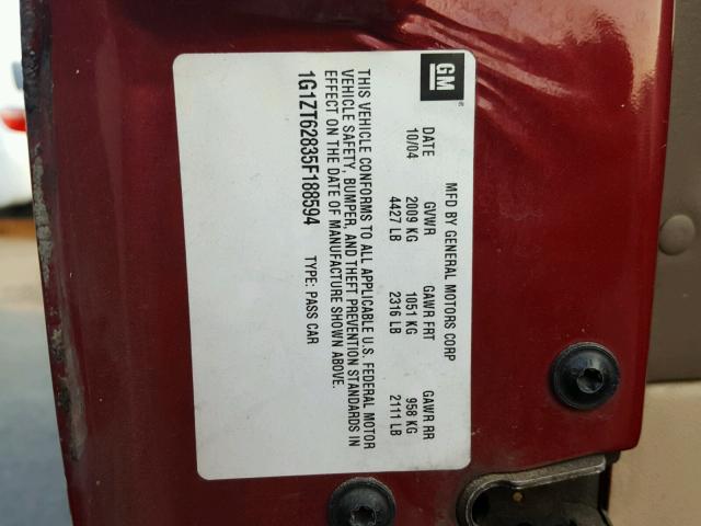 1G1ZT62835F188594 - 2005 CHEVROLET MALIBU MAX 红色 照片 10