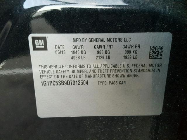 1G1PC5SB9D7312504 - 2013 CHEVROLET CRUZE LT BLACK photo 10