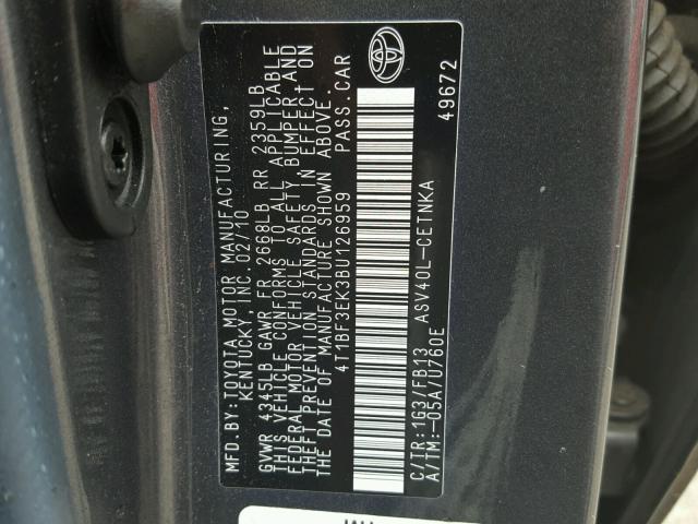 4T1BF3EK3BU126959 - 2011 TOYOTA CAMRY BASE CHARCOAL photo 10