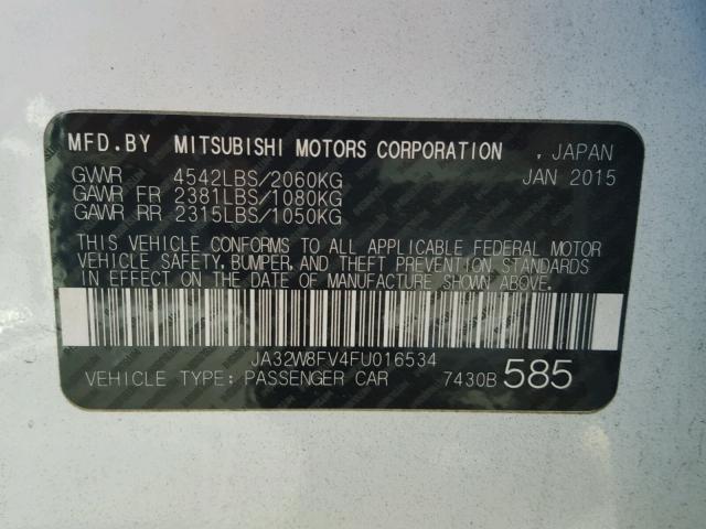 JA32W8FV4FU016534 - 2015 MITSUBISHI LANCER WHITE photo 10