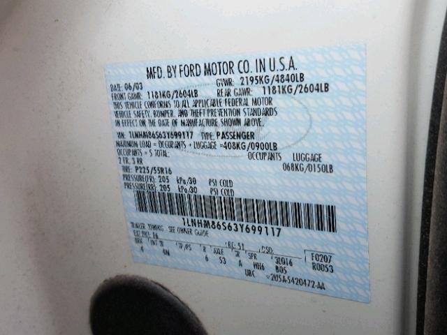 1LNHM86S63Y699117 - 2003 LINCOLN LS 白色 照片 10