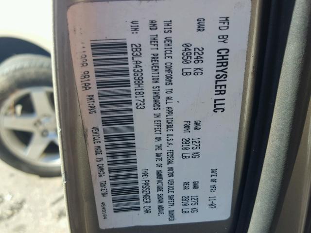 2B3LA43G98H181733 - 2008 DODGE CHARGER GOLD photo 10