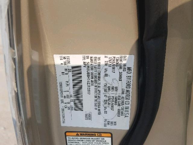 5LMEU88H14ZJ13517 - 2004 LINCOLN AVIATOR 棕色 照片 10