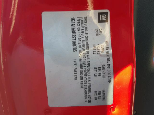 1G1AT58H297160705 - 2009 CHEVROLET COBALT LT RED photo 10