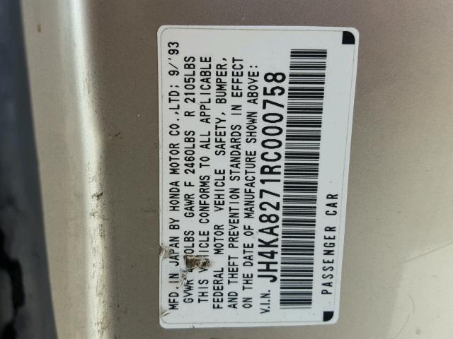 JH4KA8271RC000758 - 1994 ACURA LEGEND LS BEIGE photo 10