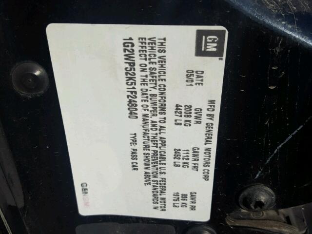 1G2WP52K51F248040 - 2001 PONTIAC GRAND PRIX BLACK photo 10