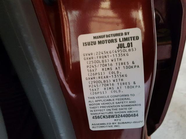 4S6CK58W324400484 - 2002 HONDA PASSPORT E 栗色 照片 10