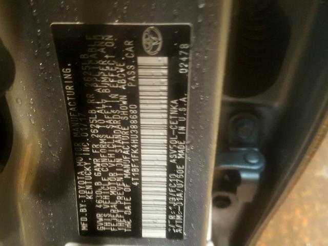 4T1BF1FK4HU388680 - 2017 TOYOTA CAMRY LE SILVER photo 10