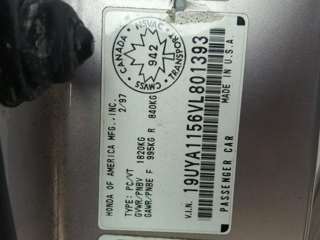19UYA1156VL801393 - 1997 ACURA 2.2CL Boz foto 10