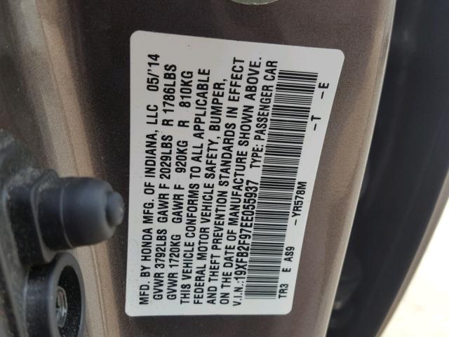 19XFB2F97EE055937 - 2014 HONDA CIVIC EXL 棕色 照片 10