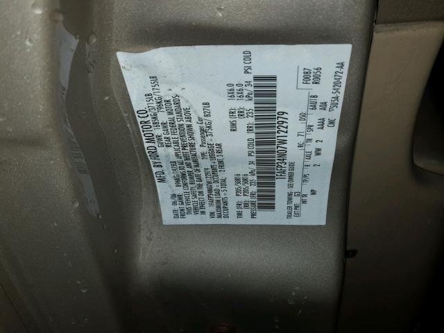 1FAFP34N07W122979 - 2007 FORD FOCUS ZX4 GOLD photo 10