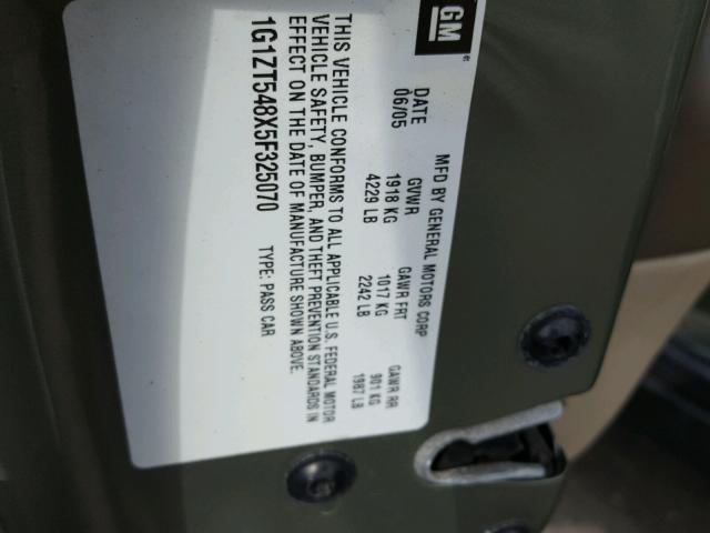 1G1ZT548X5F325070 - 2005 CHEVROLET MALIBU LS მწვანე ფოტო 10