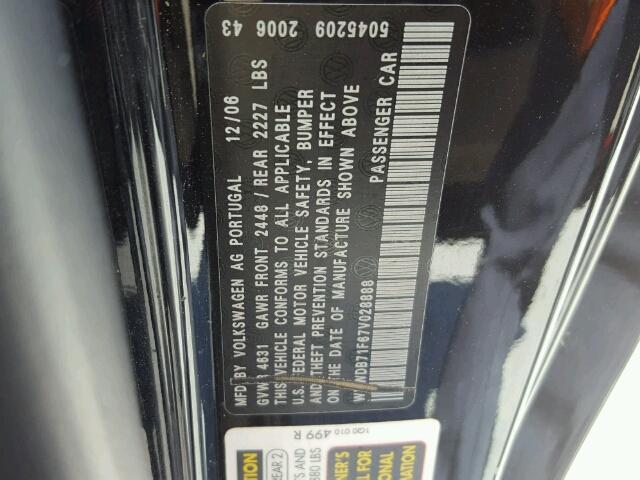 WVWDB71F67V028888 - 2007 VOLKSWAGEN EOS 3.2L S Սև լուսանկար 10