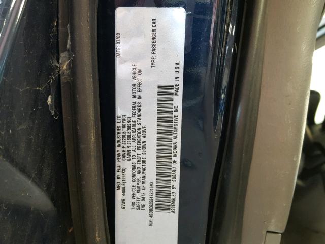 4S3BE625847201597 - 2004 SUBARU LEGACY L S BLUE photo 10