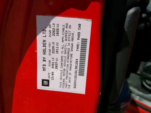 6G2VX12U15L381264 - 2005 PONTIAC GTO RED photo 10