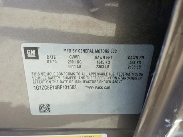 1G1ZC5E14BF131583 - 2011 CHEVROLET MALIBU 1LT GOLD photo 10